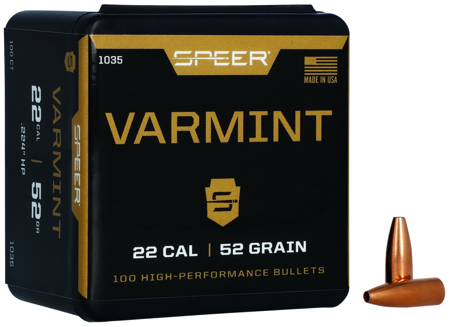 Speer Varmint 1035 22 Caliber 52gr Hollow Point Bullets 100ct Box - Speer - 22 Caliber