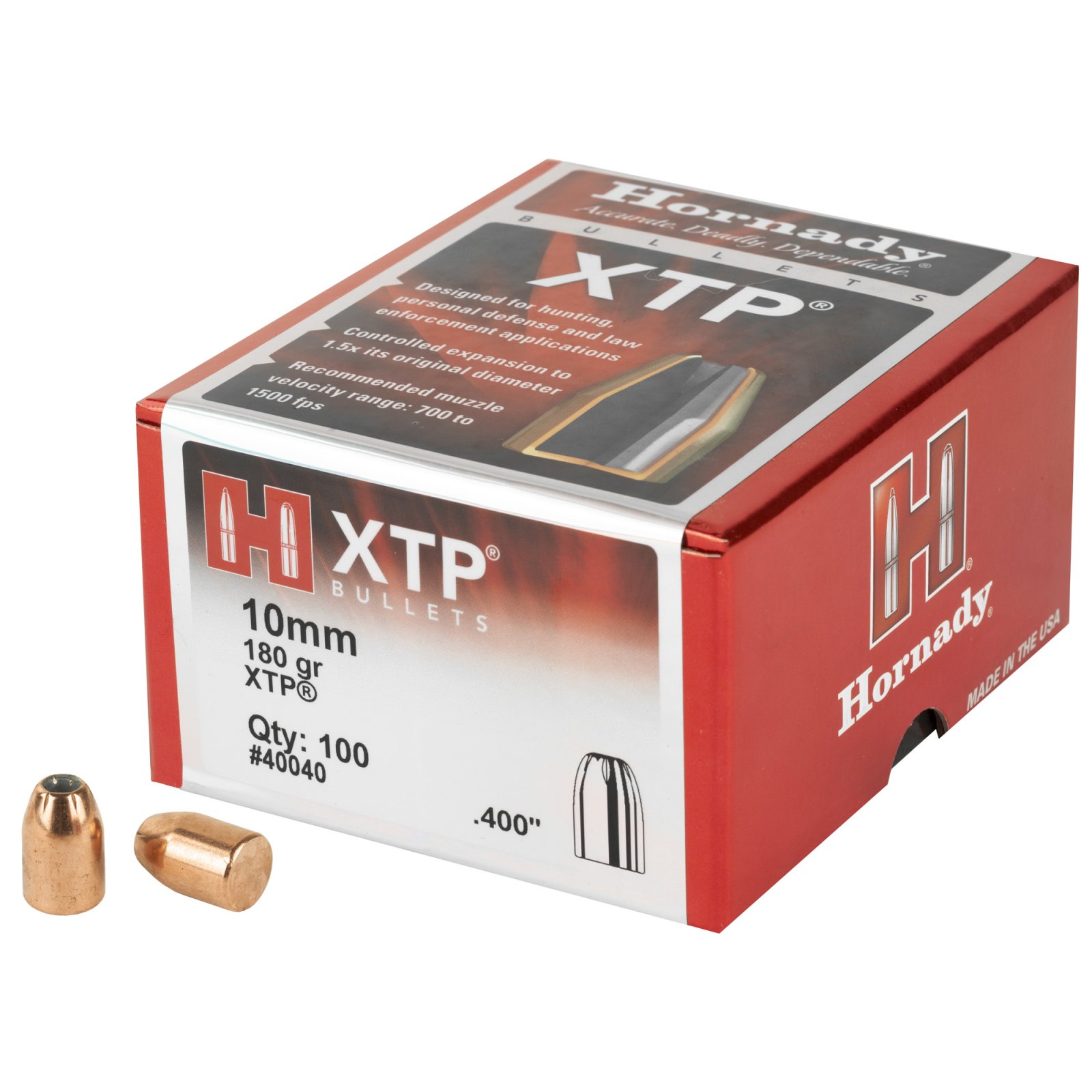 Hornady 40040 XTP Hunting 10mm Auto .400 180 gr Hollow Point (HP) - Hornady Manufacturing Company - 40 Caliber