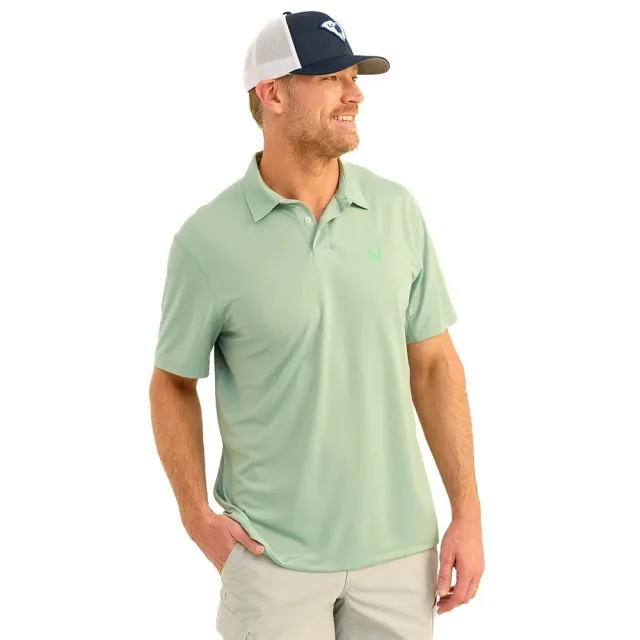 Huk H1200639-315-S Icon Polo Short Sleeve Shirt Fog Green Size S - Marolina DBA HUK