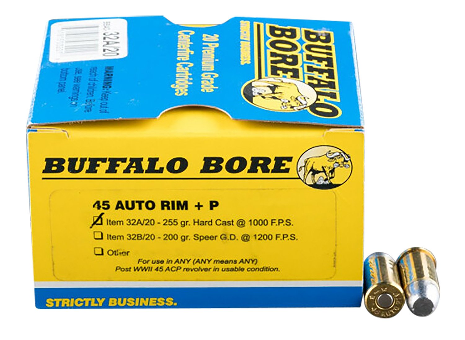 Buffalo Bore 32A20 45 Auto Rim +P 255gr Hard Cast Ammo 20 Rounds - BBA - 45 Auto Rim