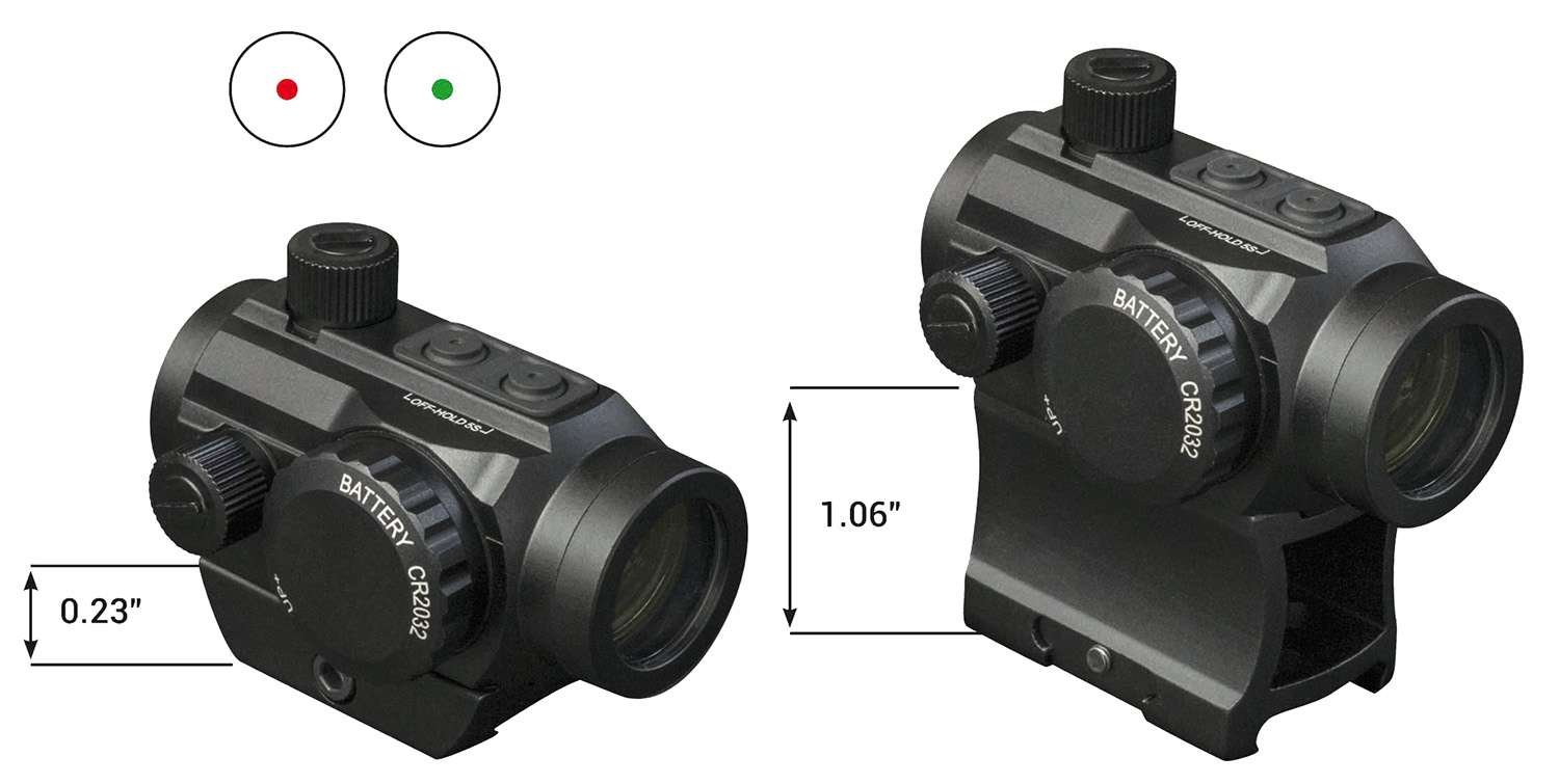 Buy Konus Nuclear 1x22 Red/Green Dot Optic, 3 MOA, High/Low Mount, Black, 200-Hour Battery Life, Waterproof, Shockproof, Fogproof, 22mm Diameter, 70mm Length, 140g Weight online