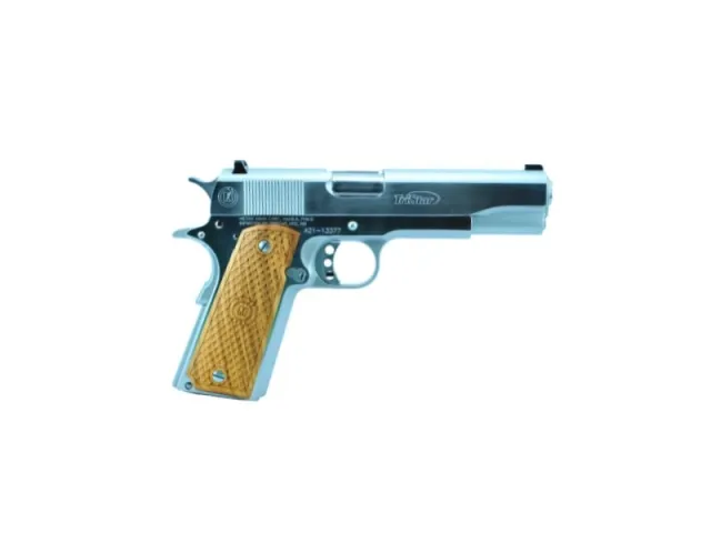 TriStar American Classic Government 1911 Pistol, .45 ACP, 5" Barrel, Silver, Fixed Sights, Wood Grips, 8 Round Magazine, 85602 - American Tactical Imports - 45 ACP for sale at Bang-Bang Tactical