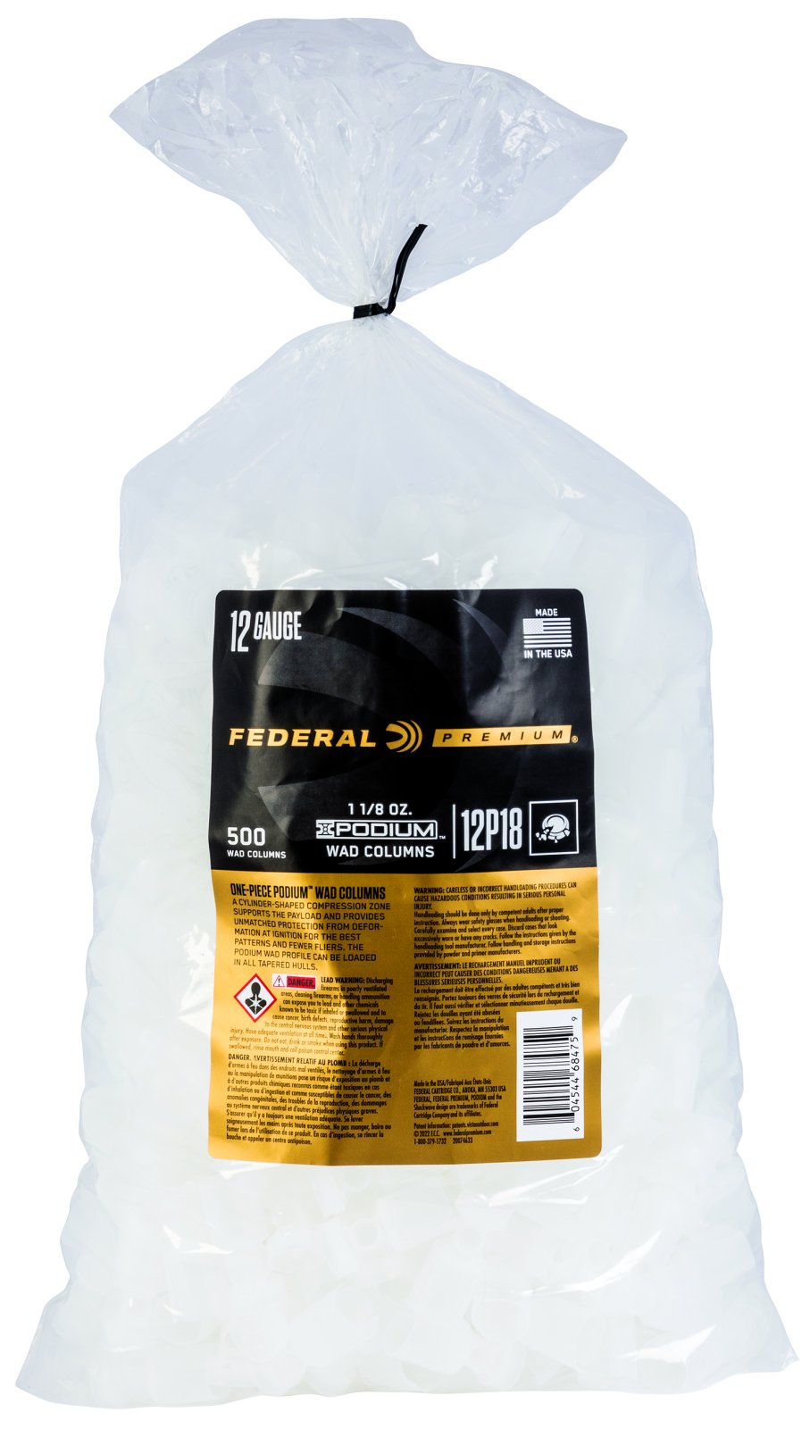 Buy Federal 12P18 Podium Wad 12 Gauge 1 1/8oz White Plastic 500 Count online