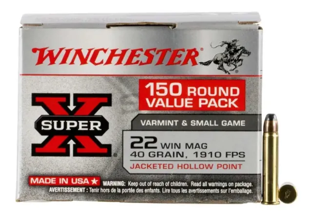 Winchester X22MH150 Super X 22 WMR 40 gr Jacketed Hollow Point Ammo 150 Bx/10 Cs - Winchester - 22 WMR