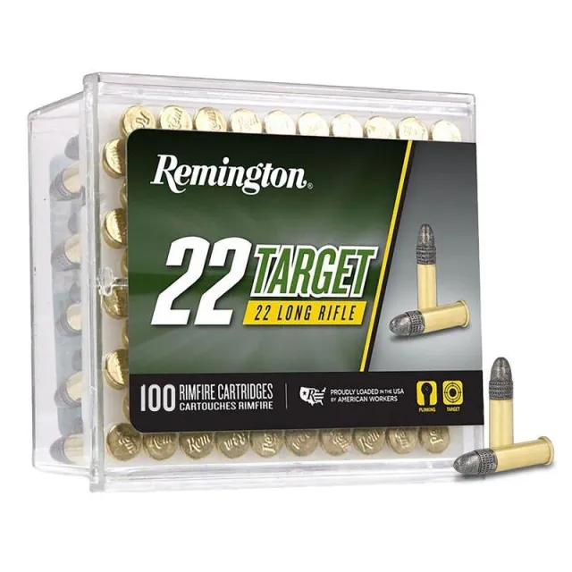 Remington 22 Target Round Nose .22lr Ammo, 40gr, Brass Cased, 100 Rounds, 1150 ft/s Velocity