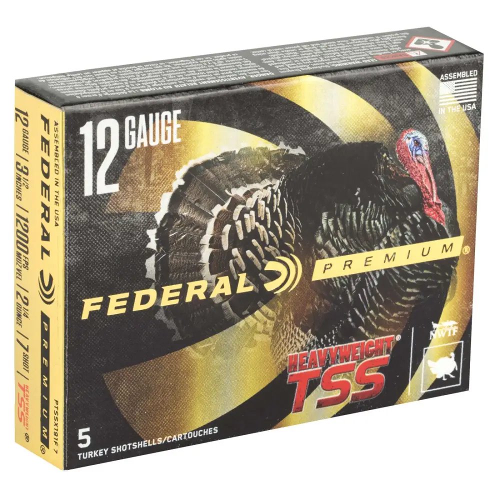 Federal PTSSX191F7 Premium TSS 12 Gauge, 3.50" Length, 2 1/4 oz Tungsten 7 Shot, 1200 fps, 5 Rounds - Federal Premium Ammunition - 12 Gauge