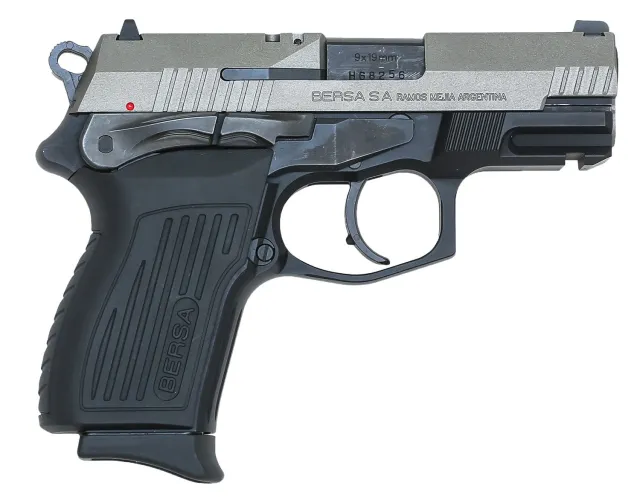 Bersa TPR9C Compact 9mm Pistol 3.5" Barrel Fixed Sights Silver Black - Bersa - 9mm