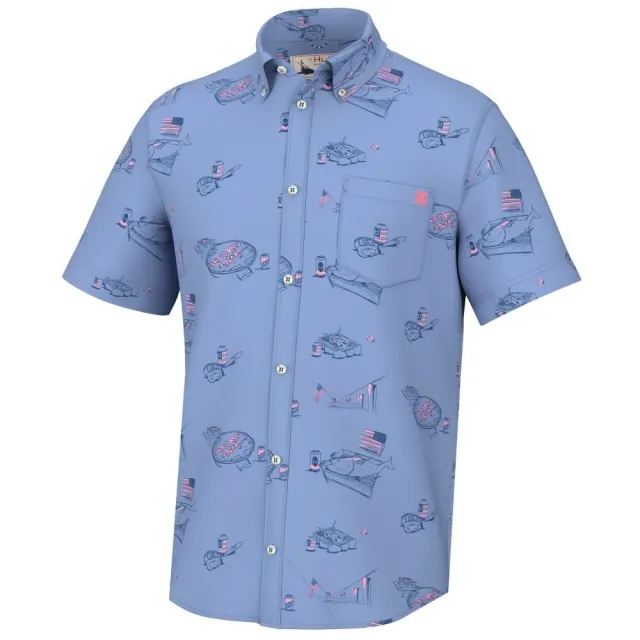 Huk H1500198-445-L Americookin Kona Short Sleeve Shirt Quiet Harbor L - Marolina DBA HUK