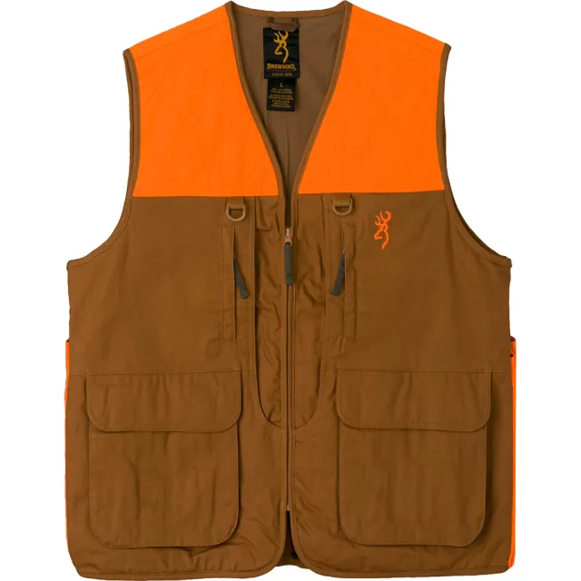 Browning Pheasant Forever Vest Lg, Orange, 12 oz. 100% Cotton Canvas, Blood Proof Game Bag, Zippered Pockets