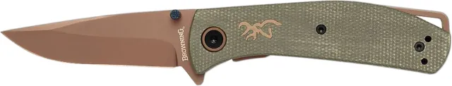 Browning Trailside EDC 3 in D2 Steel Blade Green Micarta Handle - Browning