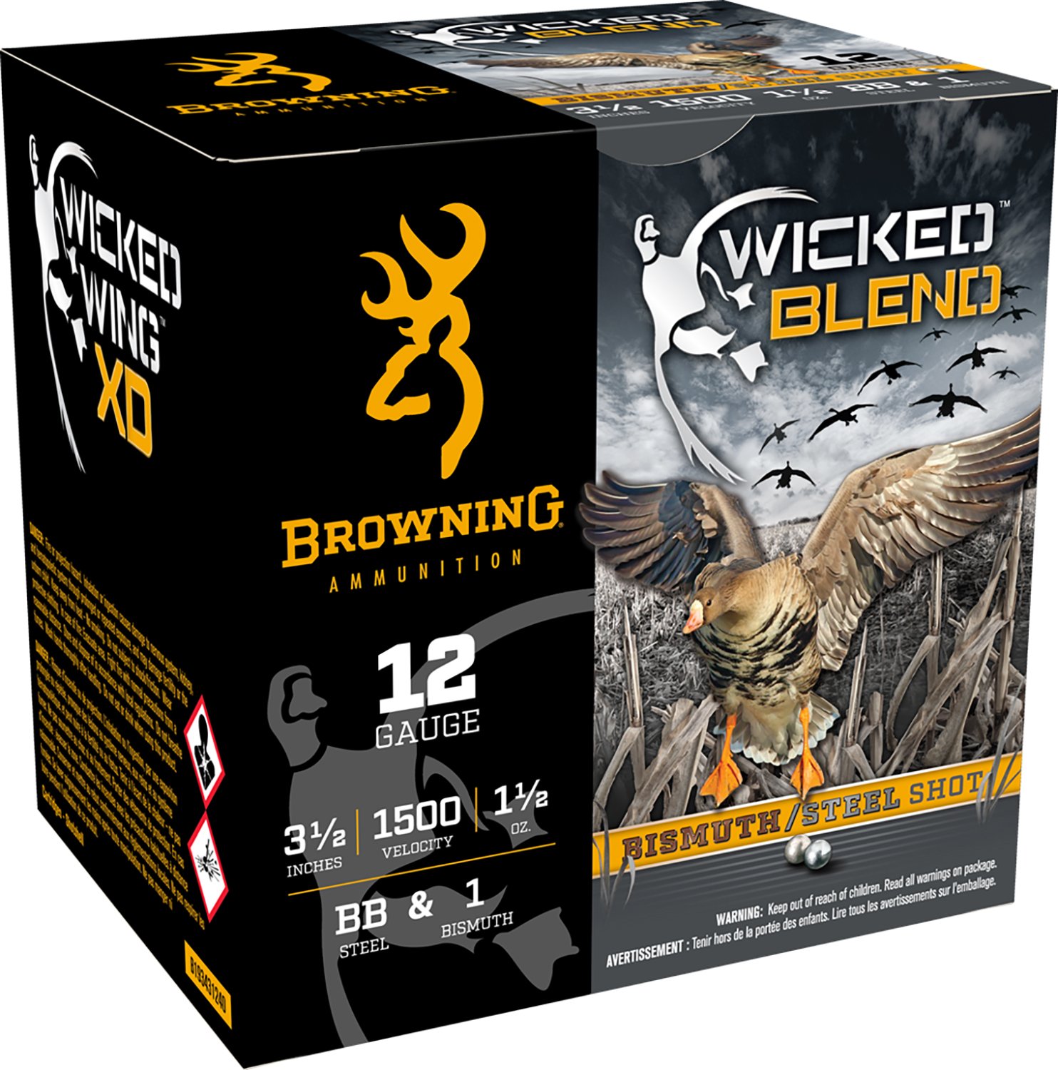 Browning Ammo B193431240 Wicked Blend 12Gauge 3.50" 1 1/2oz BB/1BI Shot 25 Per Box/10 Case - Browning