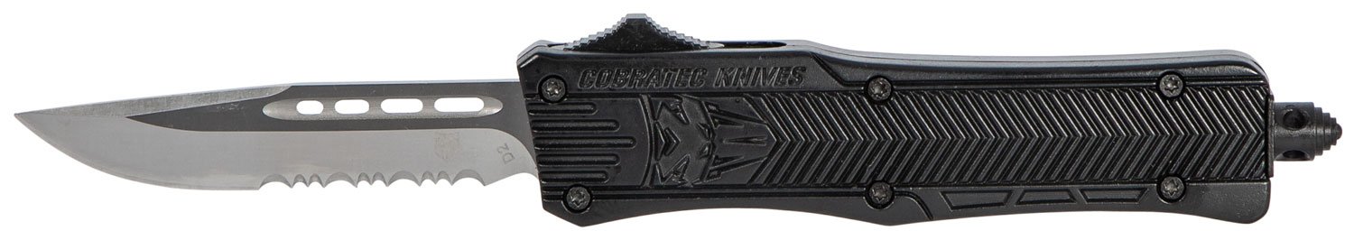 CobraTec SBCTK-1SDS 2.75" Drop Point Serrated OTF Knife, D2 Steel, Black - CobraTec Knives