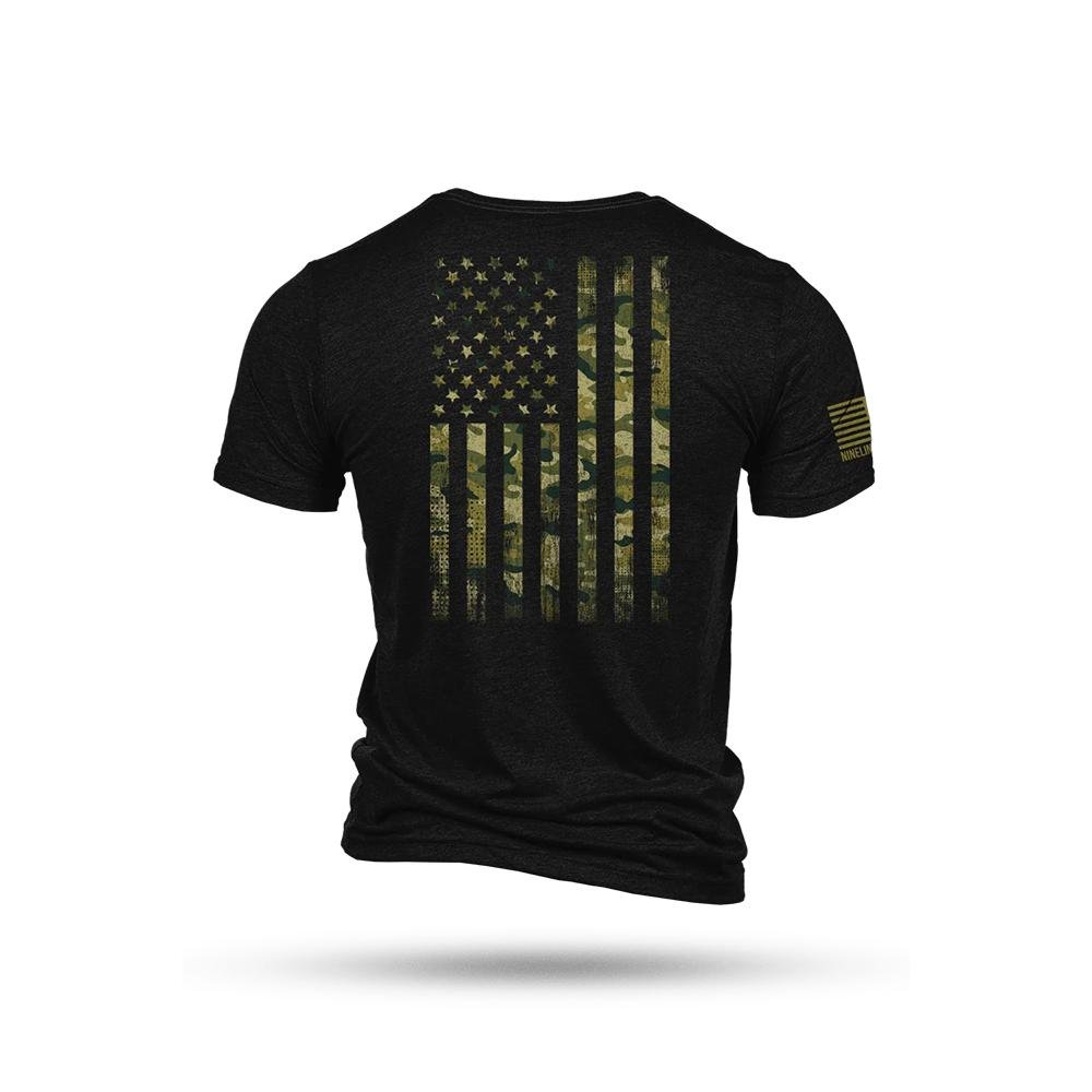 Nine Line Apparel American Camo Short Sleeve Shirt Black Triblend XL - Nine Line Apparel