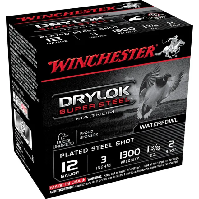 Winchester Drylok Magnum 12 Gauge Plated Load 2 Shot 1 3-8 Ounce 25 Rounds - Winchester - 12 Gauge