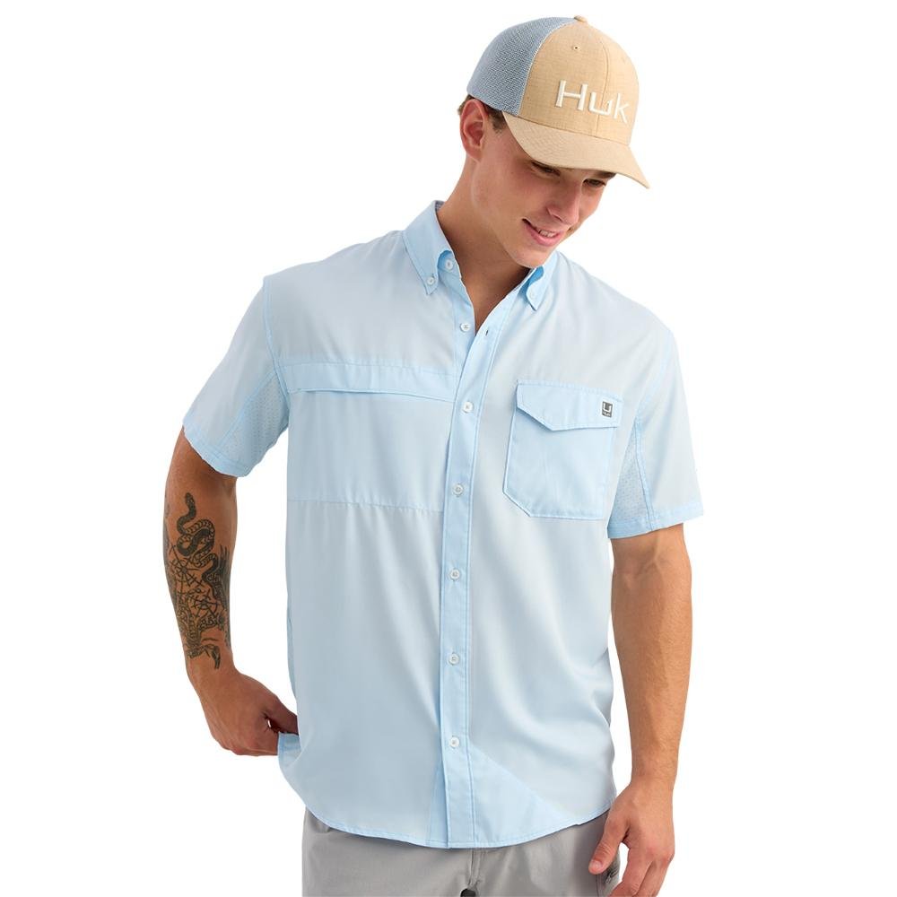 Buy Huk Tide Point Short Sleeve Button Down Shirt Coastal Drift L online