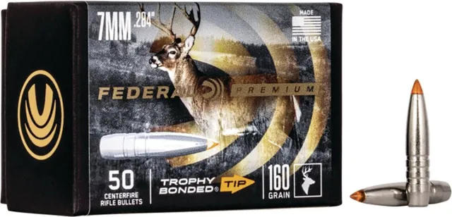 Federal PB284TT160 7mm 160gr Trophy Bonded Tip Boat Tail Bullets 50/Box