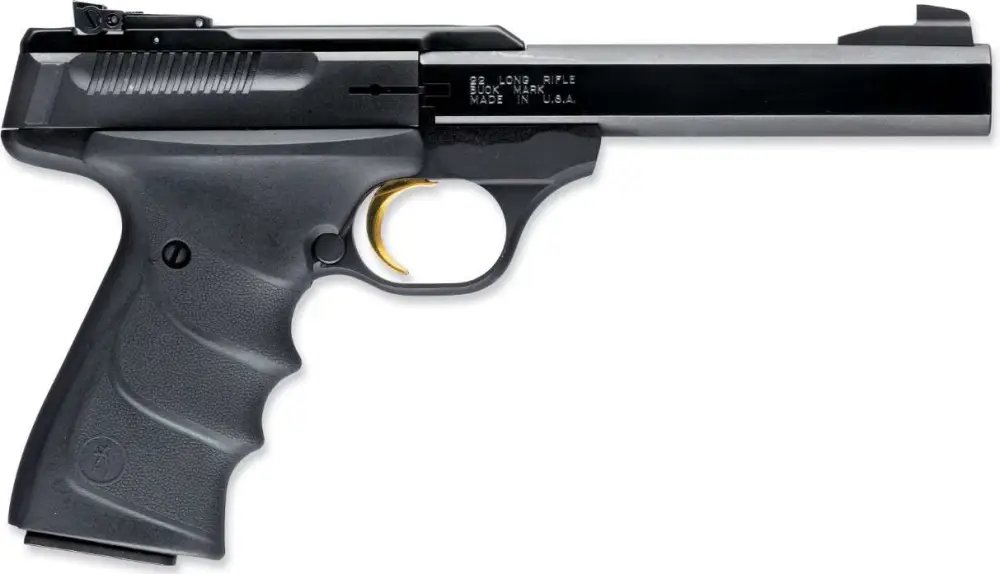 Browning 051407490 Buck Mark Standard *CA Compliant 22 LR 10+1 5.50" Slab Side Barrel, Matte Black Serrated Steel Slide & Aluminum Frame, Black Overmolded Grips - Browning - 22 LR