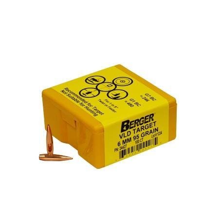Berger 24427 6mm 95gr VLD Boat Tail Bullets 100/Box - Berger Bullets - 243 CALIBER