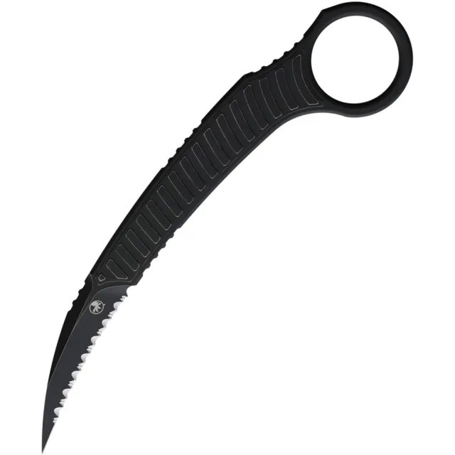 Microtech Feather 215-3DBKS 2.25 In Full Serrated Distressed Black - MICROTECH