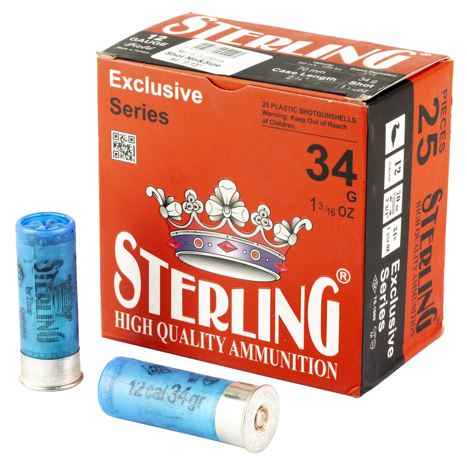 Sterling 12 Gauge 2.75" #4 Shot 1-3/16 oz Shells 25 Rounds - Sterling - 12 Gauge