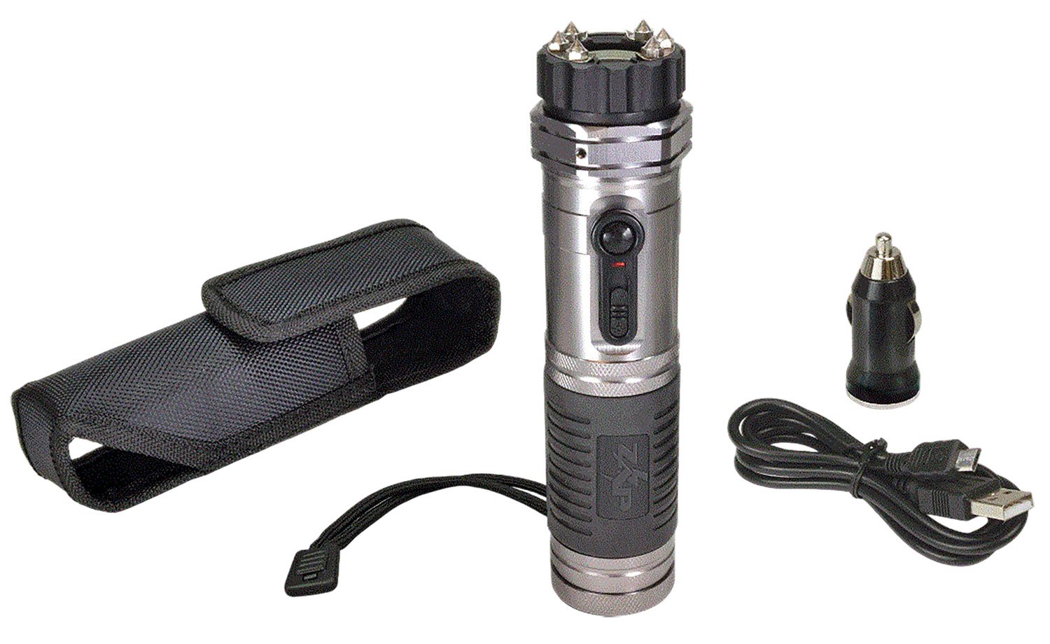 Zap ZAPL Light Stun Gun Flashlight 1M Volts Silver Rechargeable Combo - PSPI
