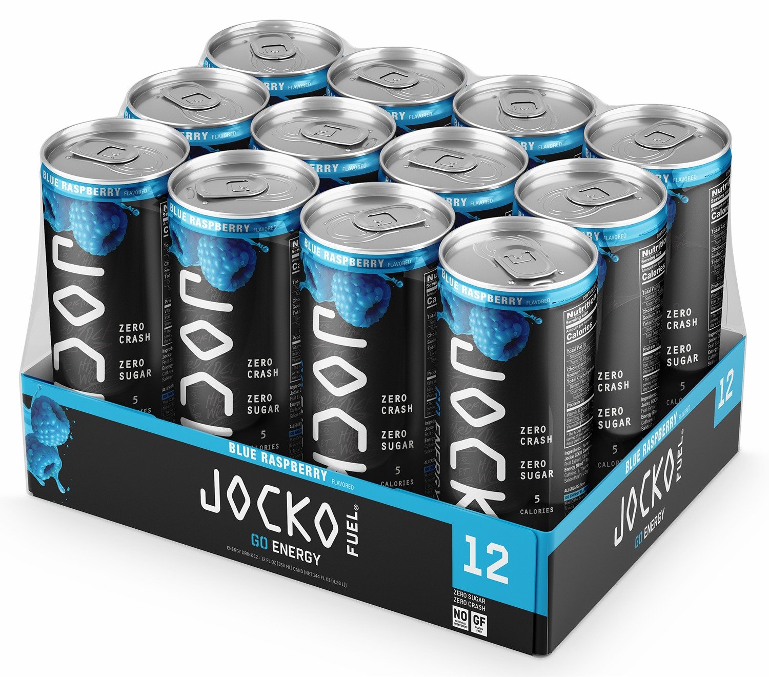 Jocko Fuel 29119 Blue Rasberry Energy Drinks 12oz 12Pack - JOCKO