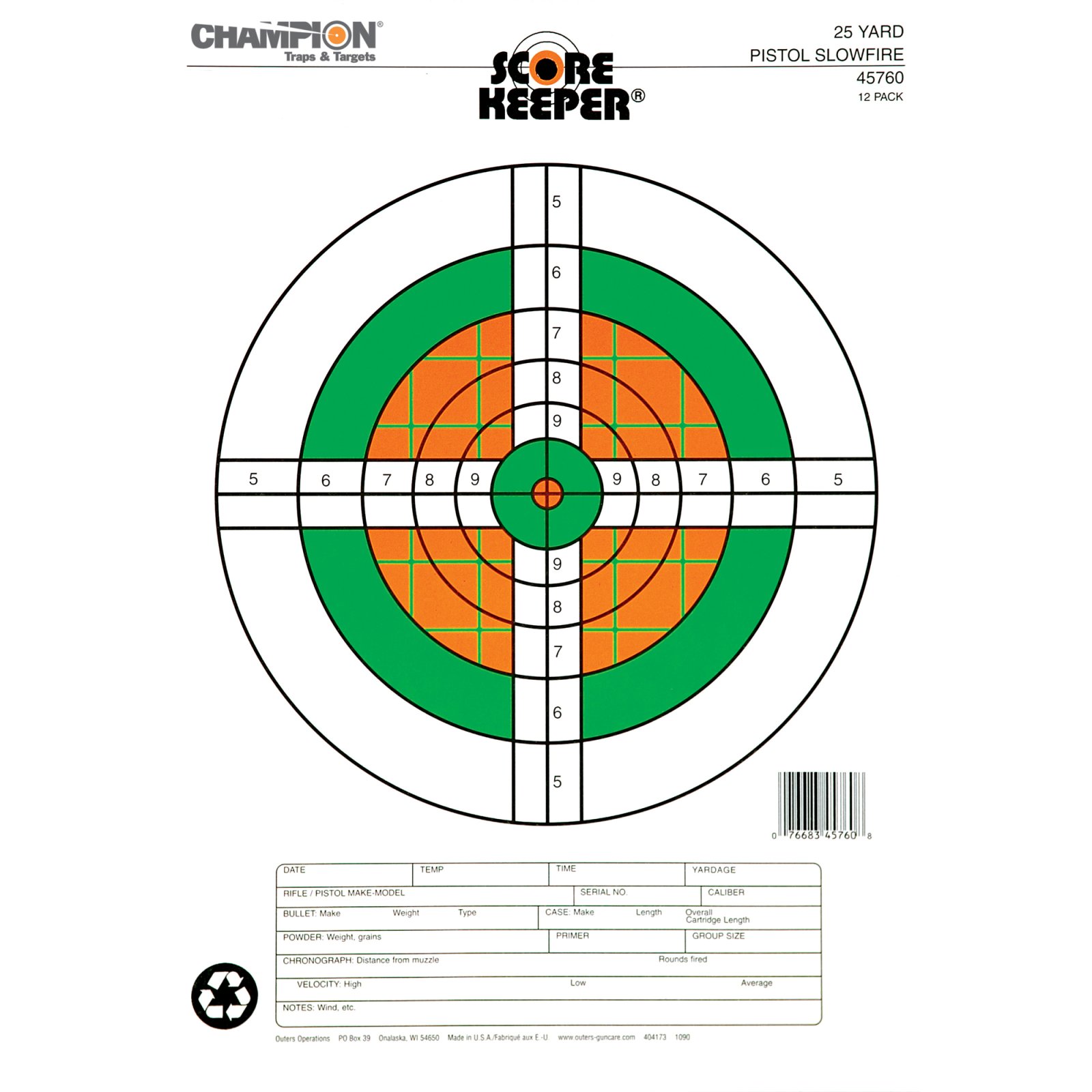Buy Champion Scorekeeper Targets Orange & Green 25 yd Pistol 12/Pack online
