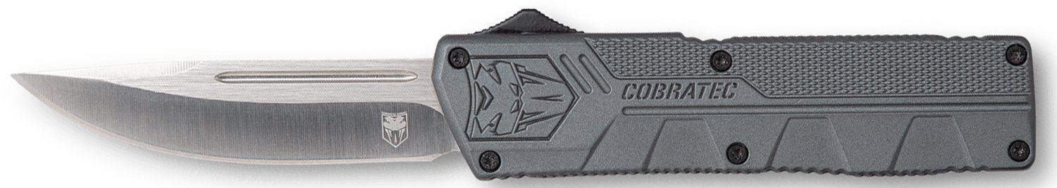 CobraTec Knives GYCTLWDNS 3.25 In D2 Steel OTF Knife Gray Aluminum Handle - CobraTec Knives