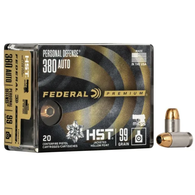 Federal P380HST1S 380 ACP 99gr HST JHP 20 Rounds per Box - Federal Premium Ammunition - 380 Auto