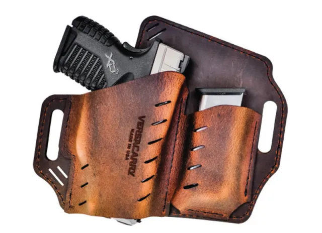 Versacarry GM1BRN Guardian Leather OWB Holster with Mag Pouch, Size 1 - Versacarry for sale at Bang-Bang Tactical