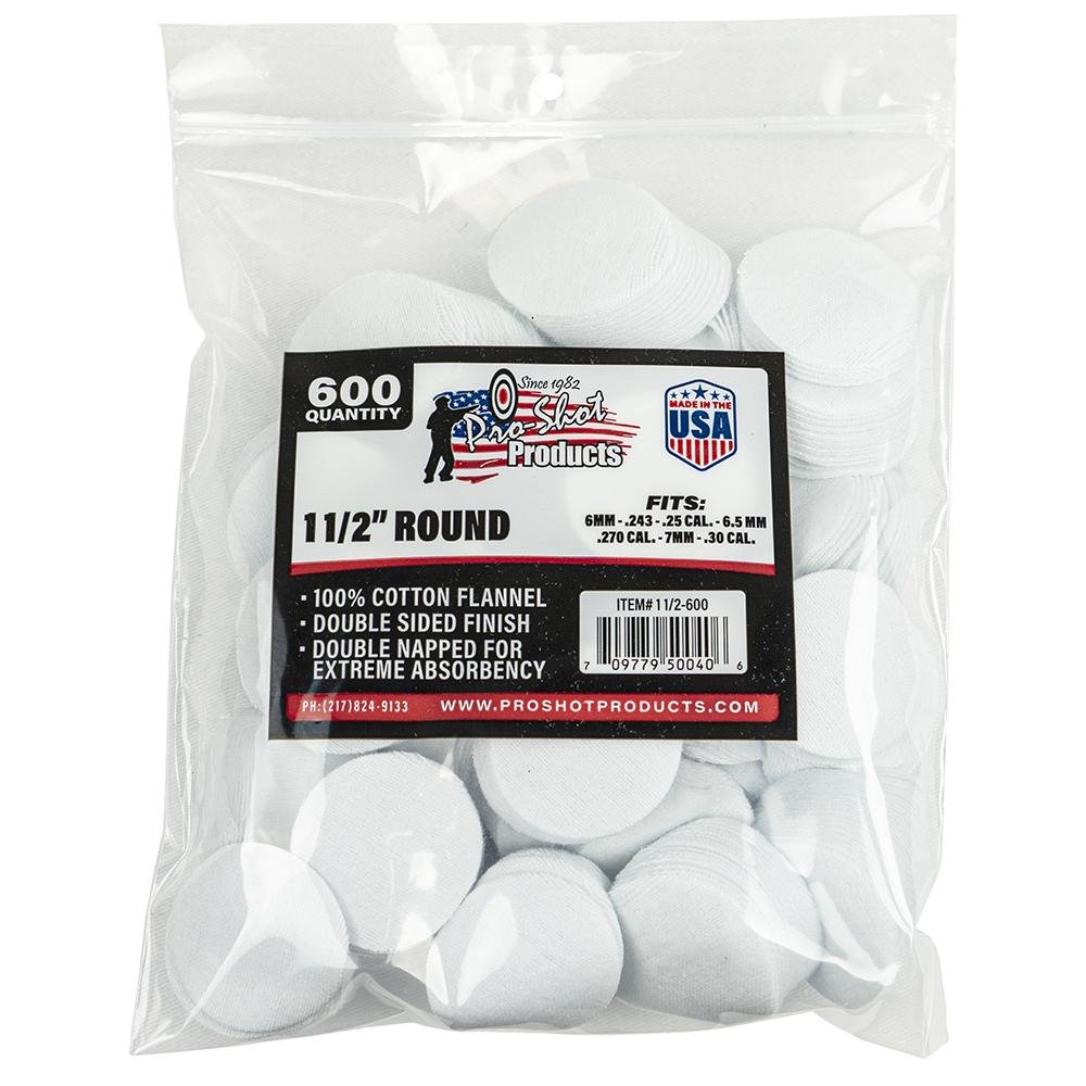 ProShot 11/2-600 Round Patches, 1.5in, 6mm to .30 Cal, 600 Count - Pro-Shot Products - 6mm-.30 cal