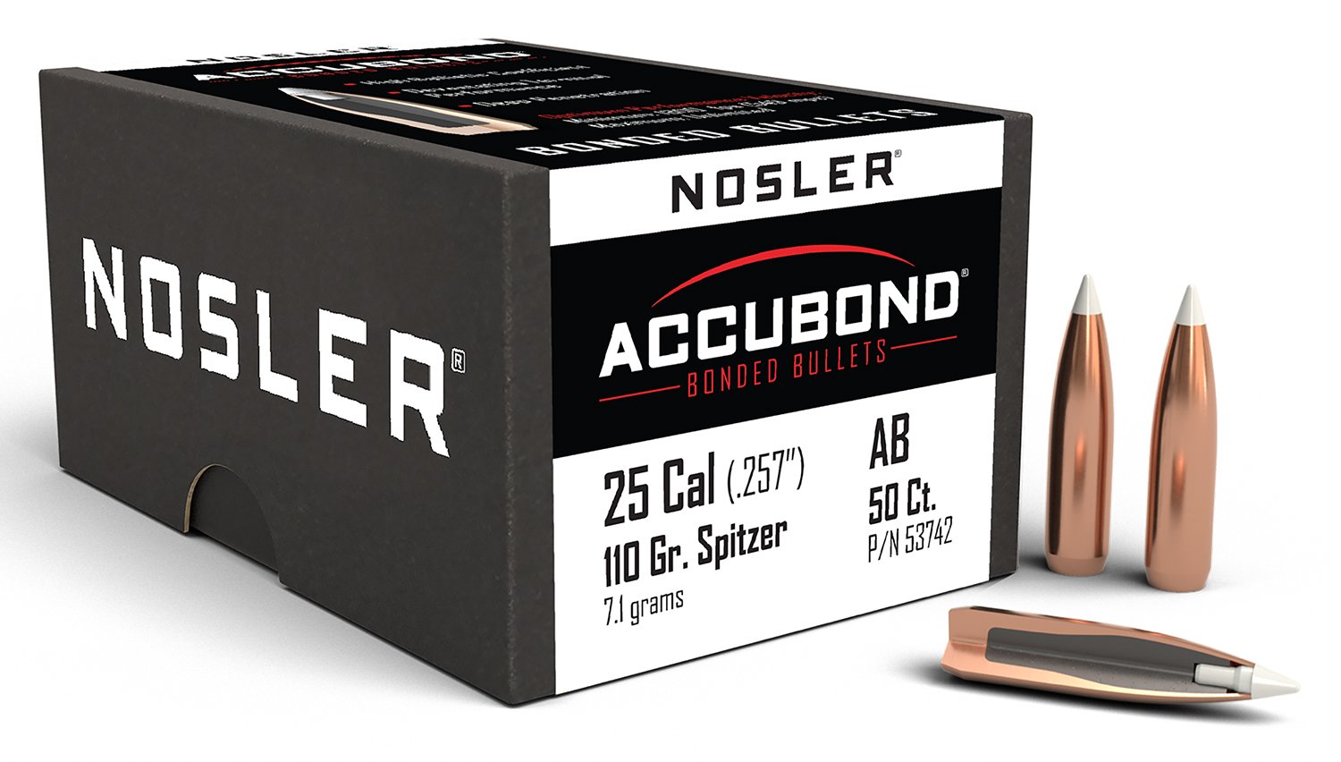 Nosler AccuBond 25 Caliber 110 Grain Spitzer Point 50 Count Bullets - Nosler - 25 Caliber