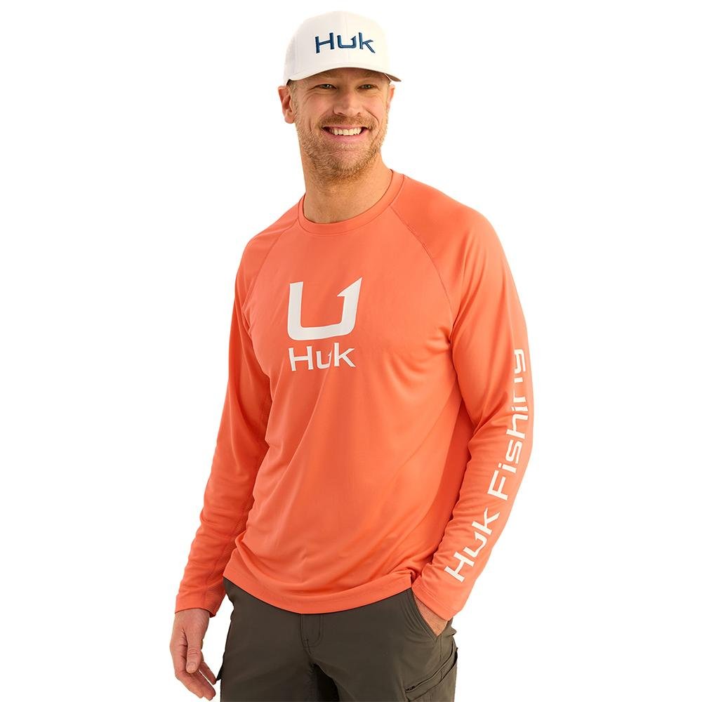 Buy Huk H1200573-821-L Icon Crew Long Sleeve Shirt Fresh Salmon L, 50+ UPF online