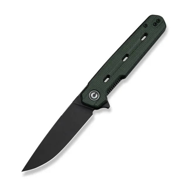 Navo Flipper Knife Green Canvas Micarta Handle (3.25"" Black Stonewashed Nitro-V Blade) - CIVIVI Knives