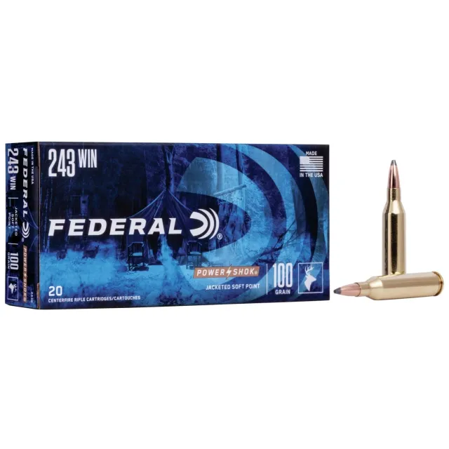 Federal 243B Power-Shok 243Win 100gr Jacketed Soft Point 20 Per Box/10 Case - Federal Premium Ammunition - 243 Win