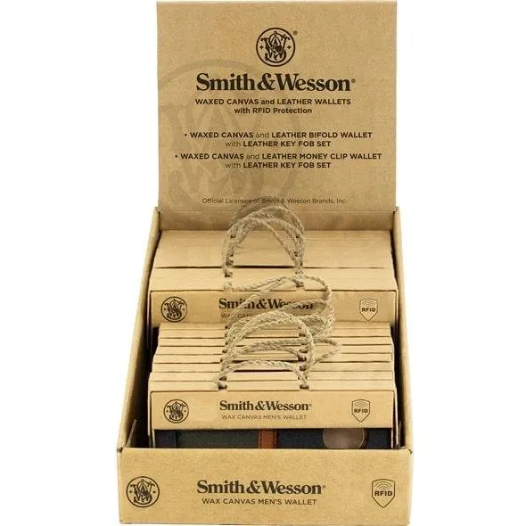 Smith & Wesson Men's Wax Canvas Wallet Gift Set Display 12/ct - Rugged Rare