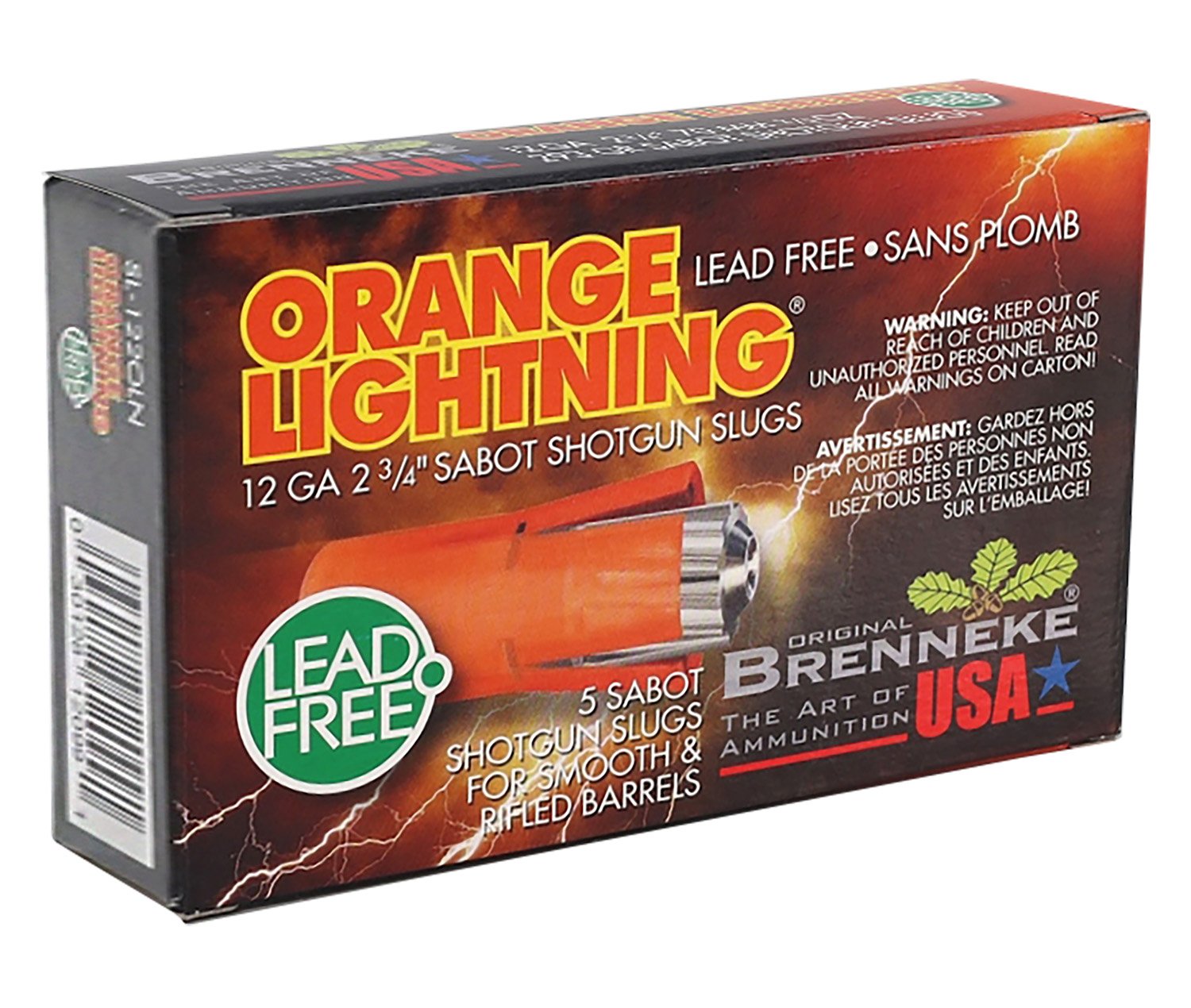 Brenneke SL122OLN Orange Lightning 12Ga 2.75" 2/3oz Slug 1640fps 5/Box - BR - 12 Gauge