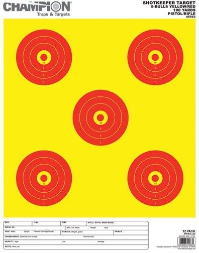 Buy Champion Range ShotKeeper Large 5-Bullseye Targets, Yellow/Red, 12 Pack online