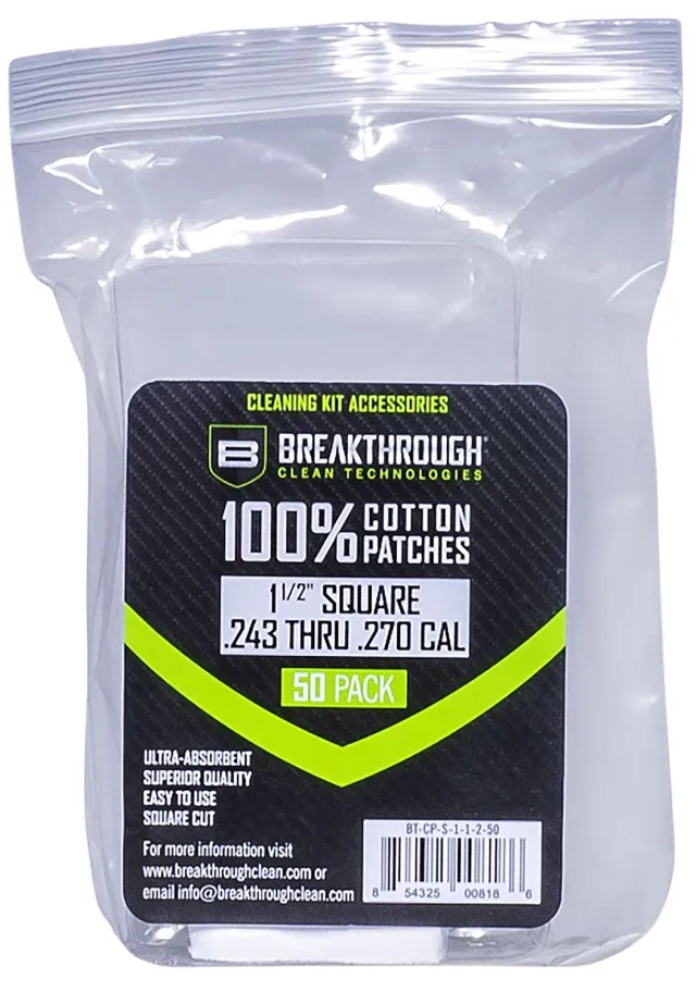 Breakthrough Clean BTCPS11250 Square Patches 243/270 Cal 1.5" 50 pieces - Breakthrough Clean - .243-270 CAL