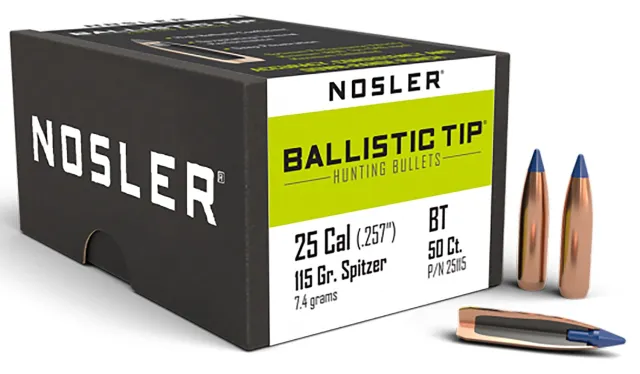 Nosler 25115 Ballistic Tip Hunting 25 Cal .257 115 gr Spitzer Point - Nosler - 25 Caliber
