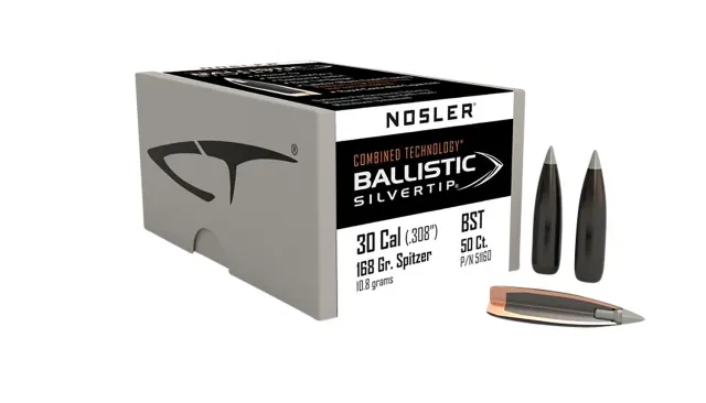 Nosler 51160 30 Caliber 168 Grain Spitzer Point 50 Count Copper Lubalox