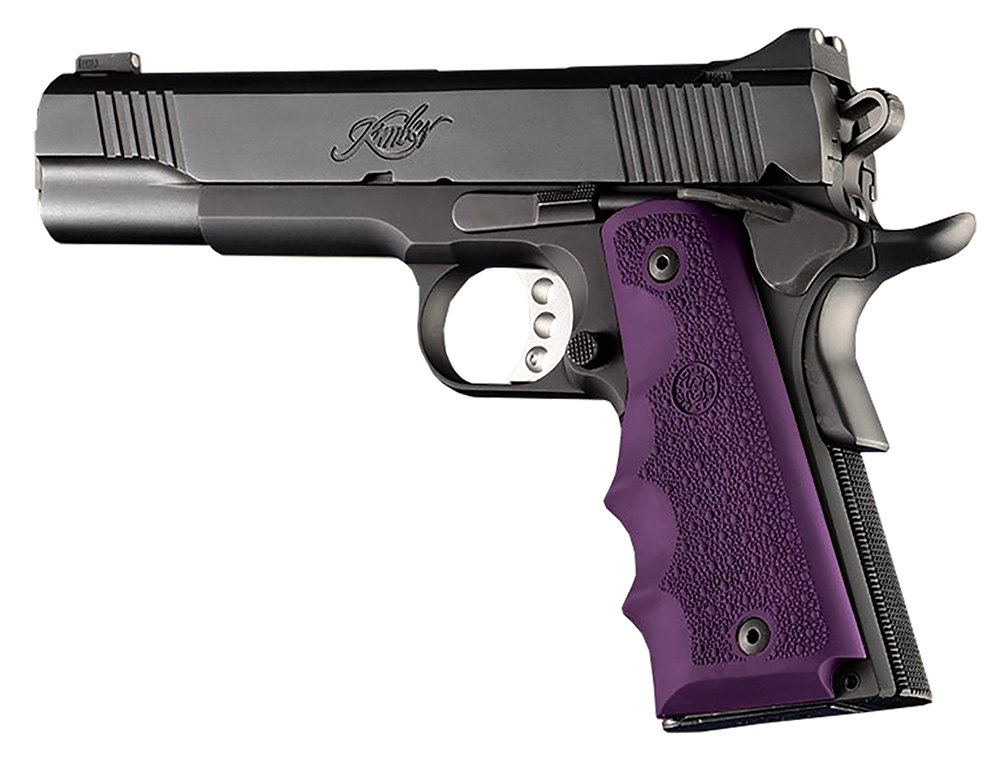 Hogue 45006 OverMolded Grip Purple Rubber with Finger Grooves 1911 Gov't - Hogue