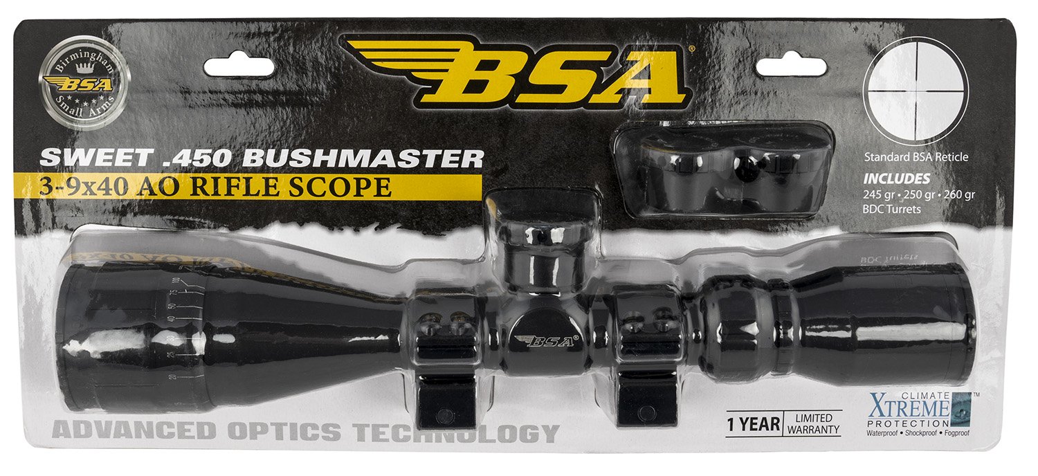 BSA Optics Sweet .450 Bushmaster 3-9x40mm Riflescope 45039X40AOWRTB - BSA Optics - 40MM AO