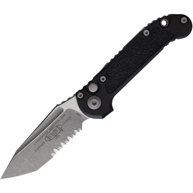Microtech LUDT G3 3.5 In Apocalyptic Black Alum Handle Partial Serrated - MICROTECH for sale at Iron and Lace