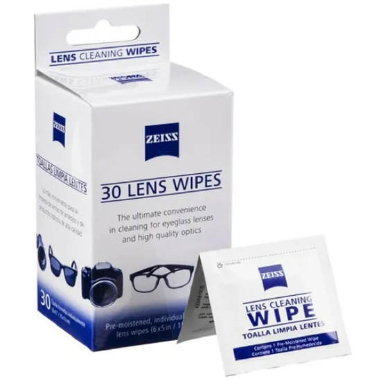 Zeiss 2462614 Lens Cleaning Wipes, 30ct - Pre-Moistened, Streak-Free, Quick-Drying, Microfiber Material - Zeiss Optics