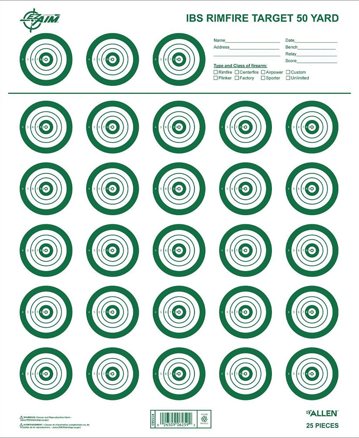 Allen Company EZ-Aim IBS Rimfire Target 14x17 Green/White 25 Pack - Allen Company
