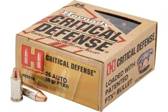 Hornady 90014 Critical Defense 25 Auto 35 Grain FTX 25 Rounds Box - Hornady Manufacturing Company - 25 Auto