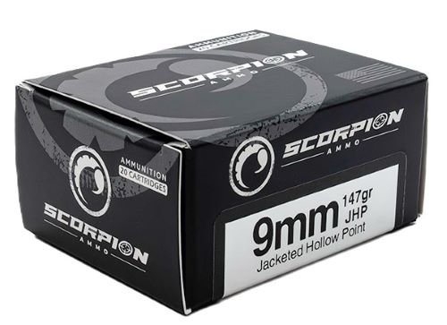 Scorpion 9147JHP-S20 9mm Luger 147gr JHP 20-Rounds - Scorpion Ammo