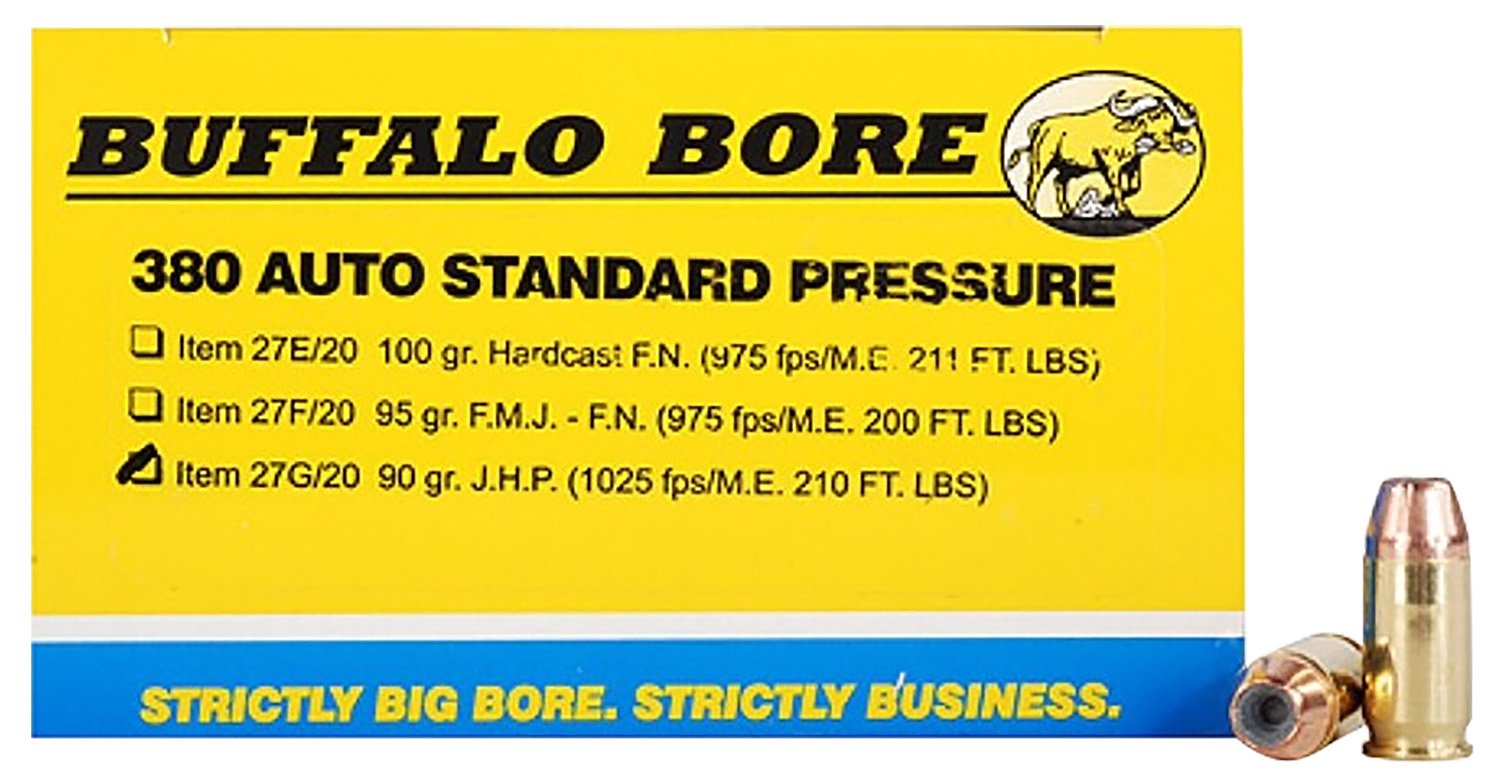 Buy Buffalo Bore 27G20 .380 ACP 90gr JHP 20 Rounds 1025fps 210ft-lbs online