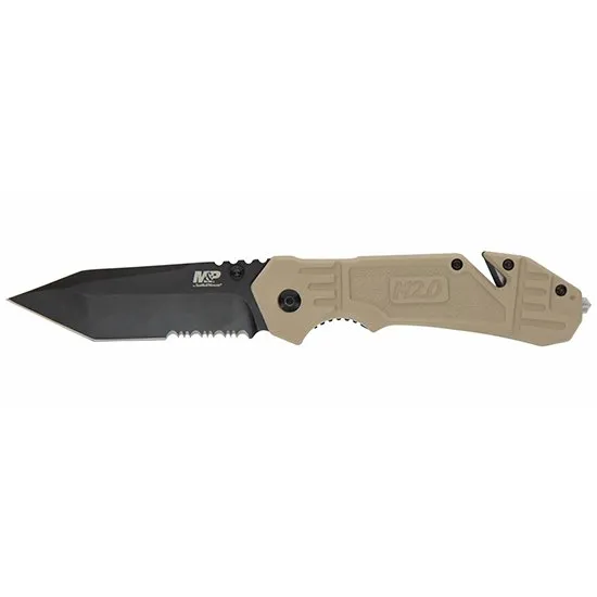 Buy M&P M2.0 FDE Liner Lock Knife, 3.5in 8Cr13MoV Oxide Coated Blade, Lightweight Rubberized Aluminum Handle, Includes Window Punch, Strap Cutter, Pocket Clip, and 360-Degree Sheath online